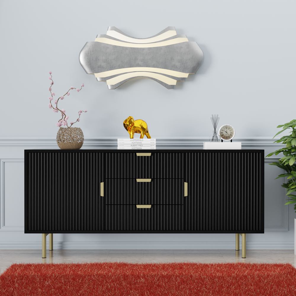 Sideboard with two doors and three drawers made of engineered wood and Metal
