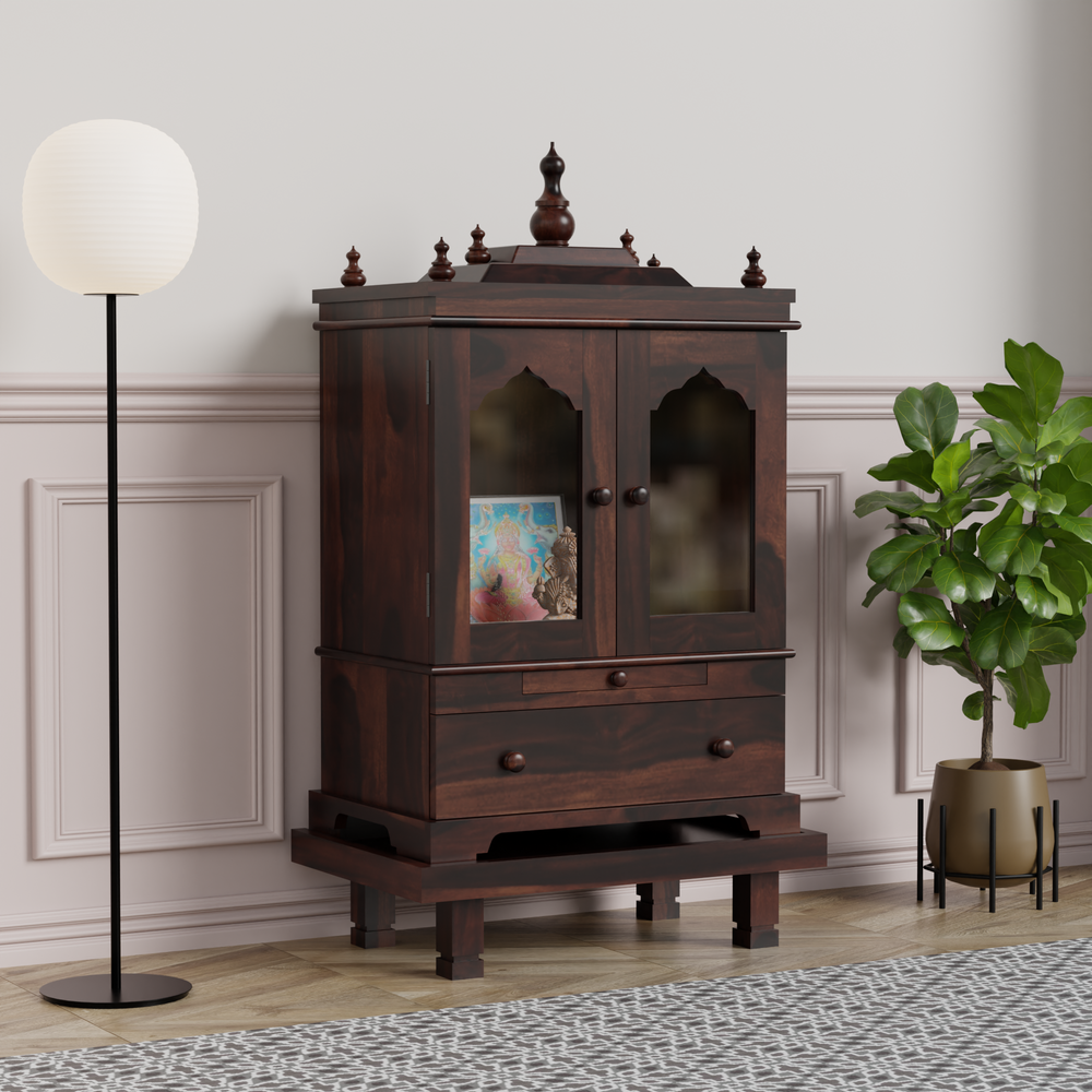 Temple with single drawer and chowki made of solid sheesham wood