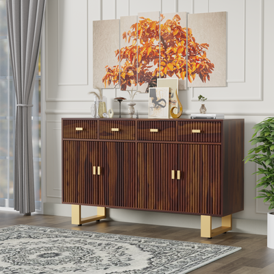 Sideboard with four doors and four drawers made of solid sheesham wood and Metal