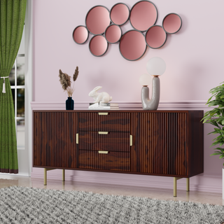Sideboard with two doors and three drawers made of solid sheesham wood and Metal