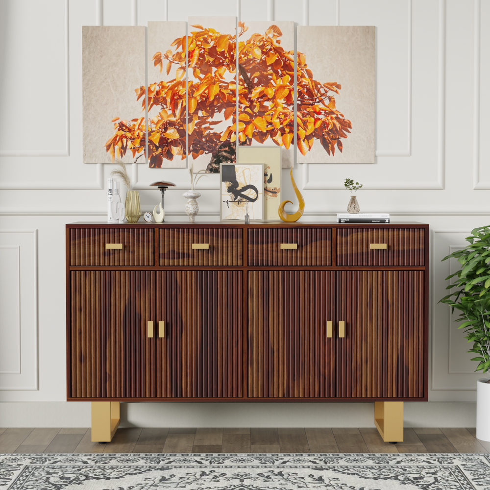 Sideboard with four doors and four drawers made of solid sheesham wood and Metal