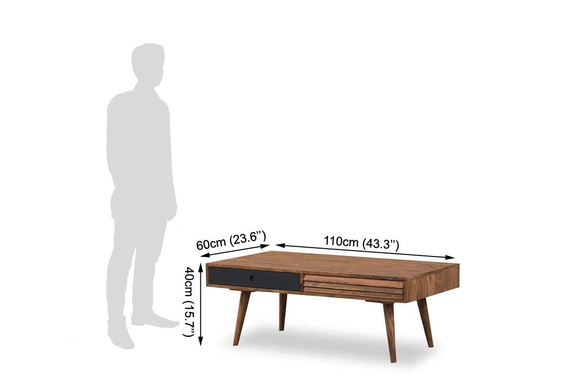 Coffee table with two drawers made of solid sheesham wood
