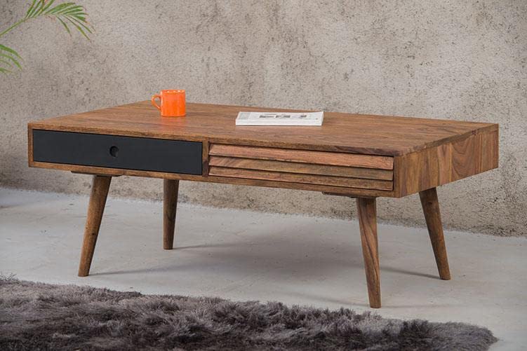 Coffee table with two drawers made of solid sheesham wood