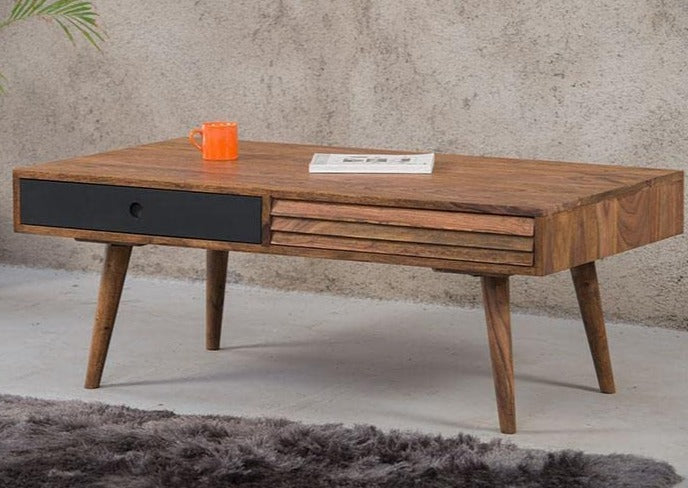Coffee table with two drawers made of solid sheesham wood