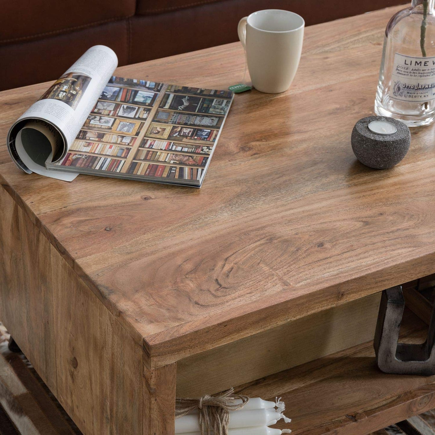 Coffee table made of solid acacia wood and iron