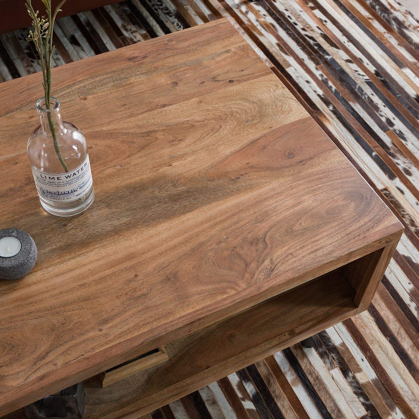 Coffee table made of solid acacia wood and iron
