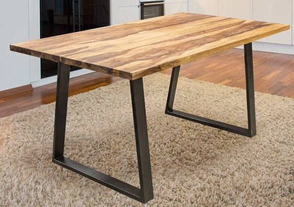 Six seater dining table made of solid sheesham wood and iron