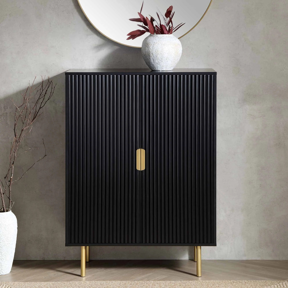Sideboard cabinet with two doors made of engineered wood and metal