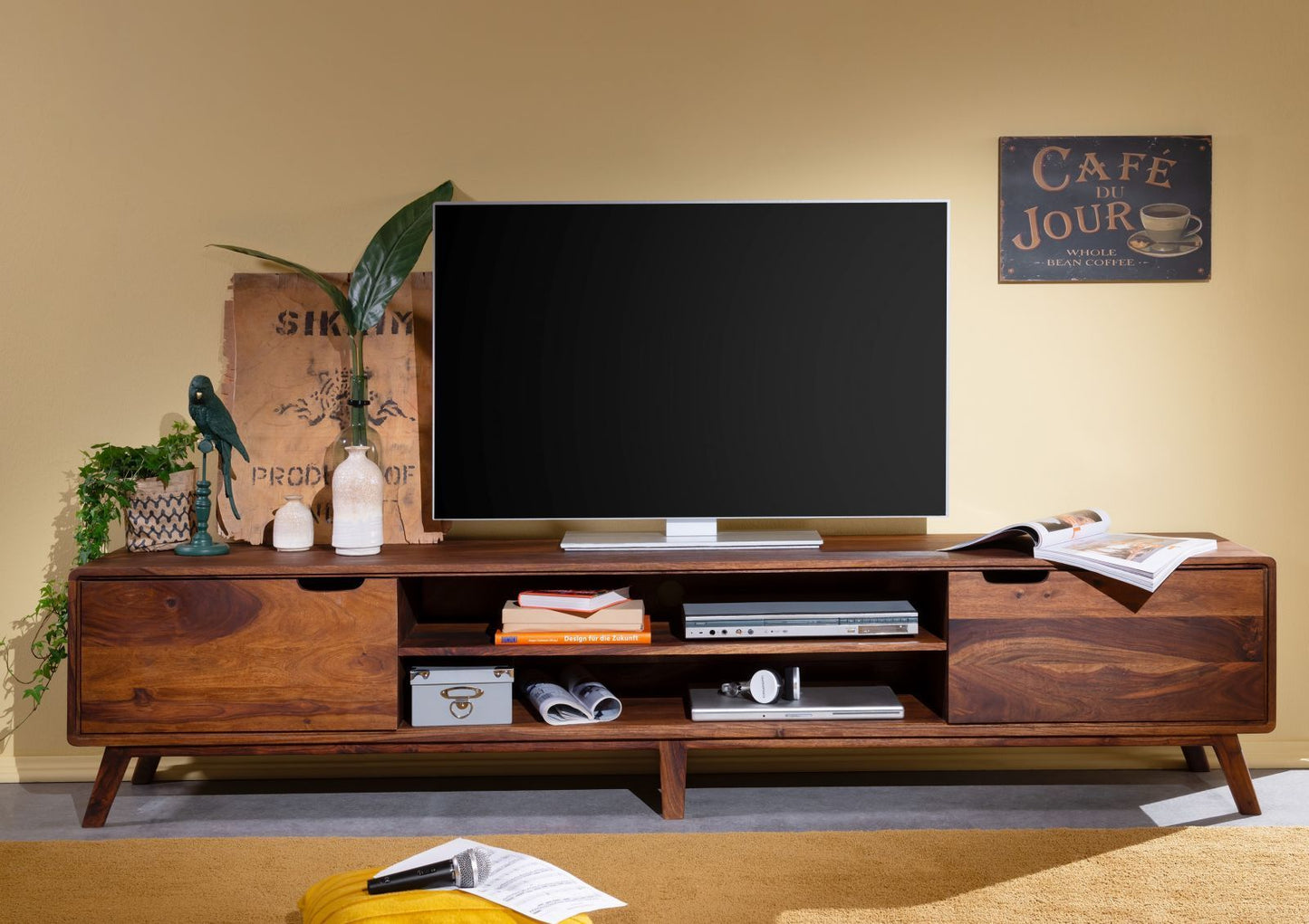 TV unit with two doors made of solid sheesham wood