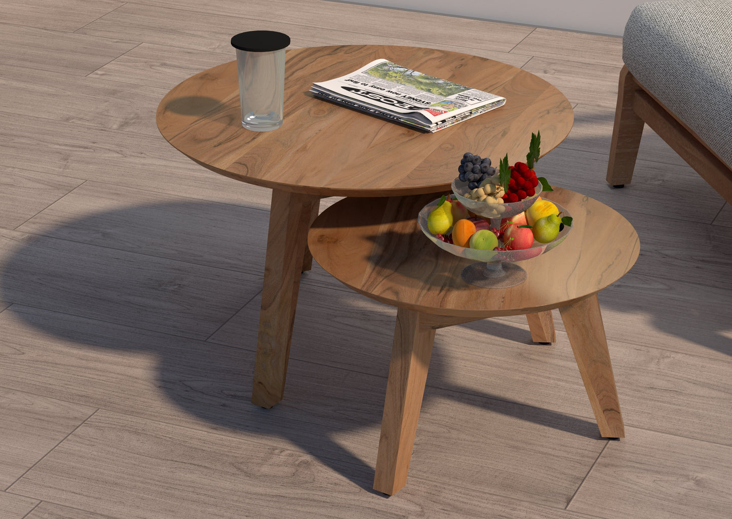 Coffee table set of two made of solid acacia wood