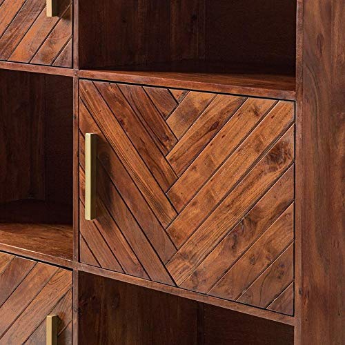 Bookshelf and cabinet with three doors made of solid acacia wood and iron