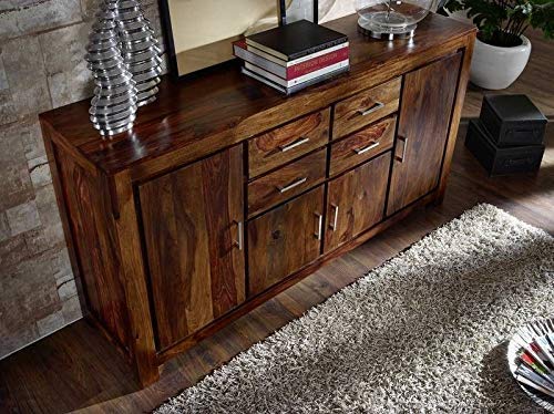 Sideboard with four doors and four drawers made of solid sheesham wood