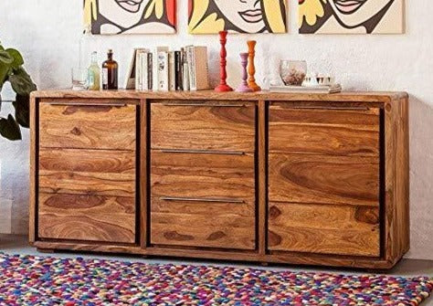 Sideboard with two doors and three drawers made of solid sheesham wood