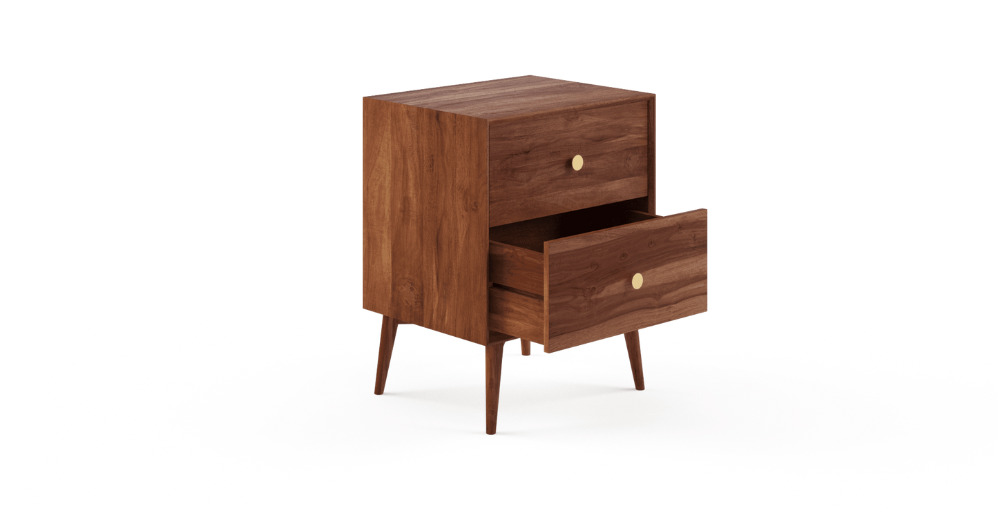 Bedside table with two drawers made of solid acacia wood