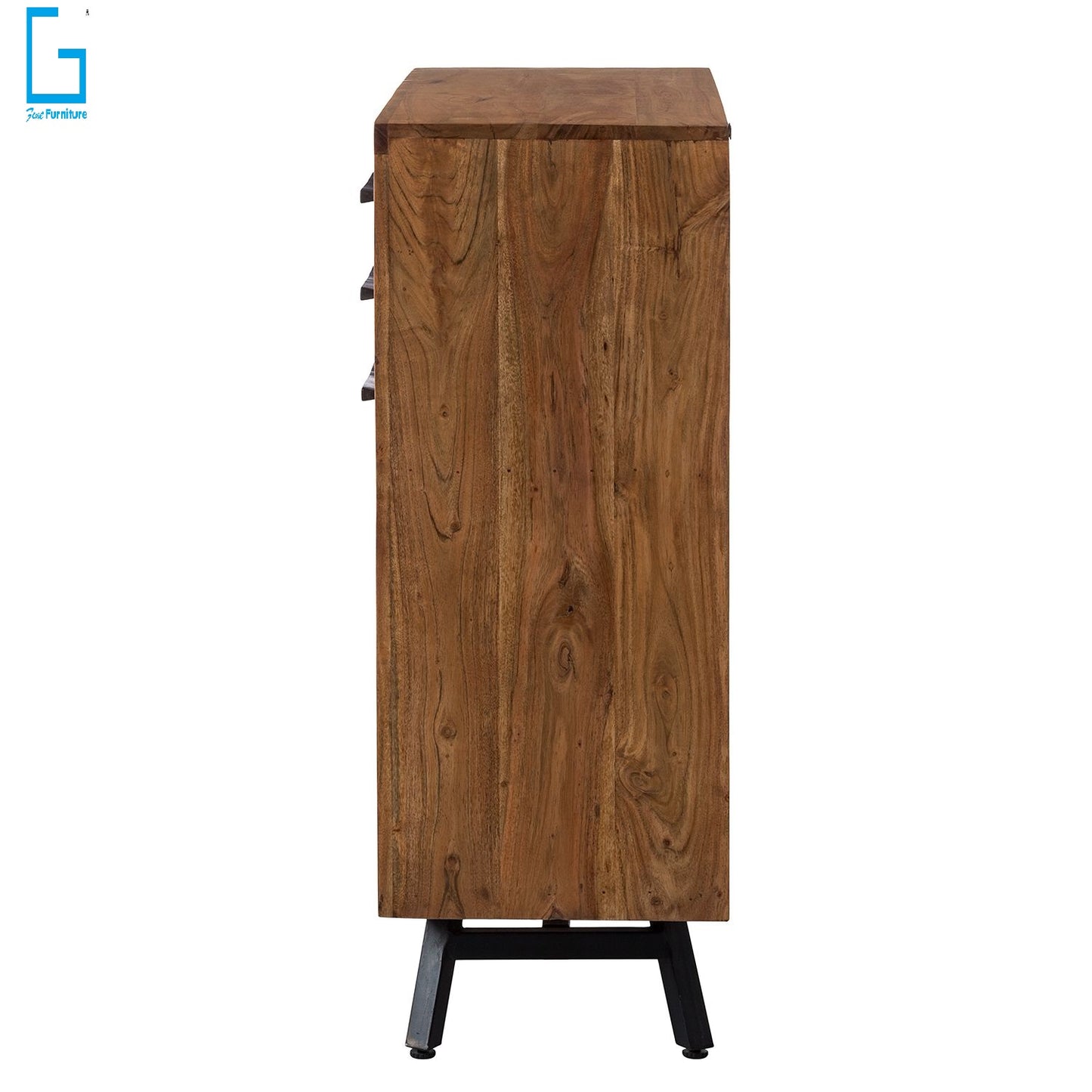 Sideboard with two doors and three drawers made of solid acacia wood and Iron