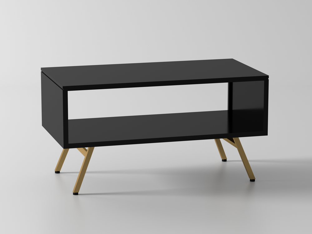 Coffee table made of solid engineered wood and metal