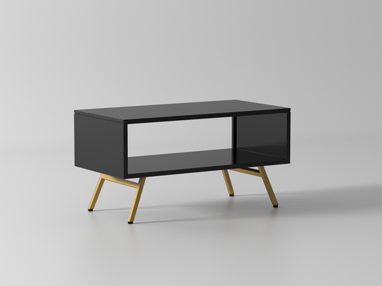Coffee table made of solid engineered wood and metal