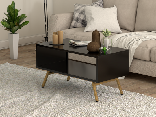 Coffee table made of solid engineered wood and metal