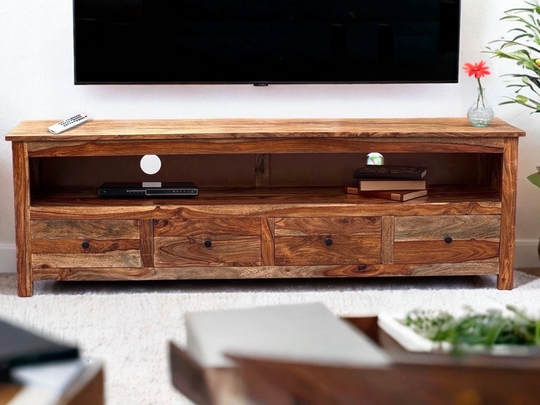 Tv unit with four drawers made of solid sheesham wood