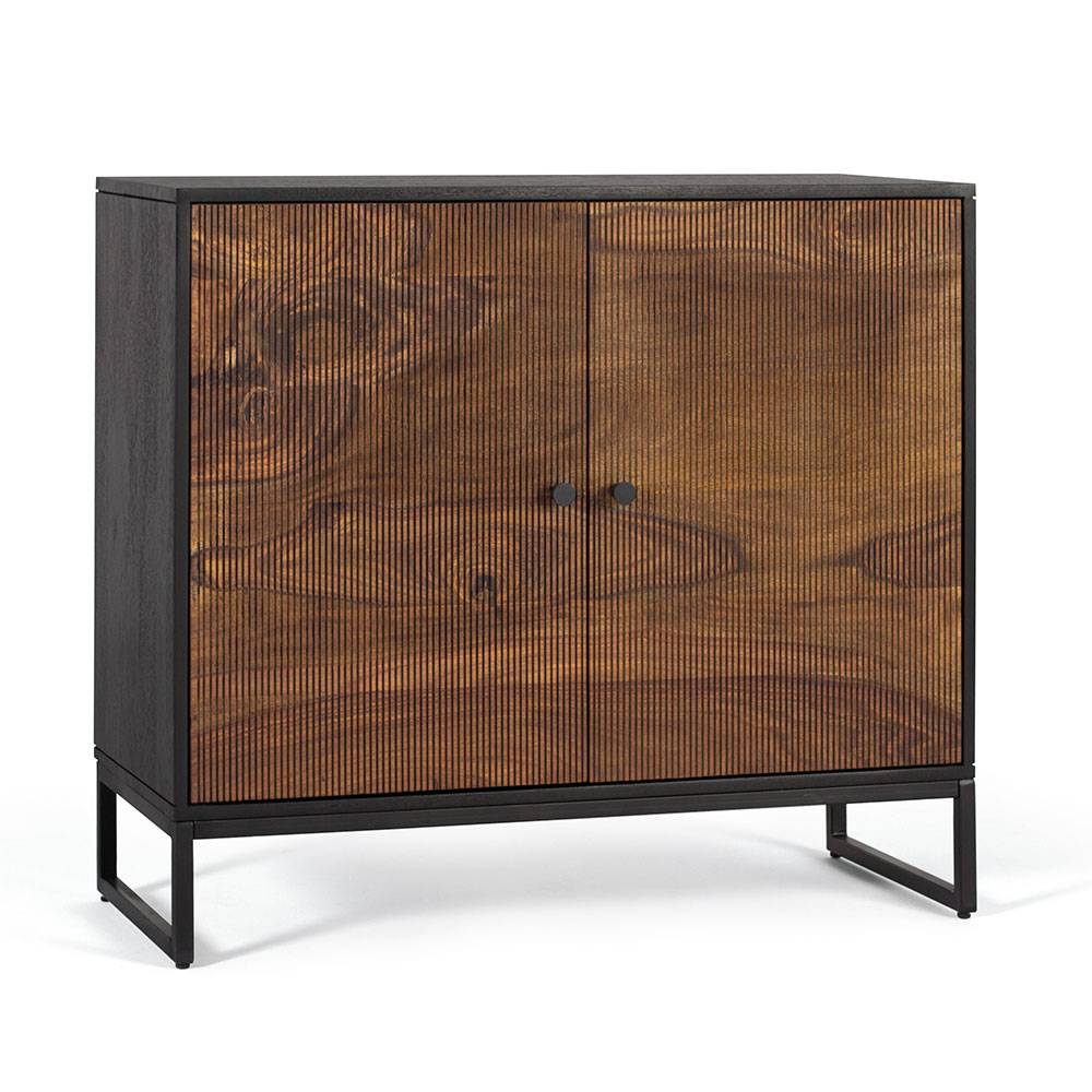 Sideboard cabinet with two doors made of solid sheesham wood, engineered wood and metal
