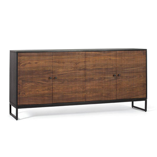 Sideboard cabinet with four doors made of solid sheesham wood, engineered wood and metal