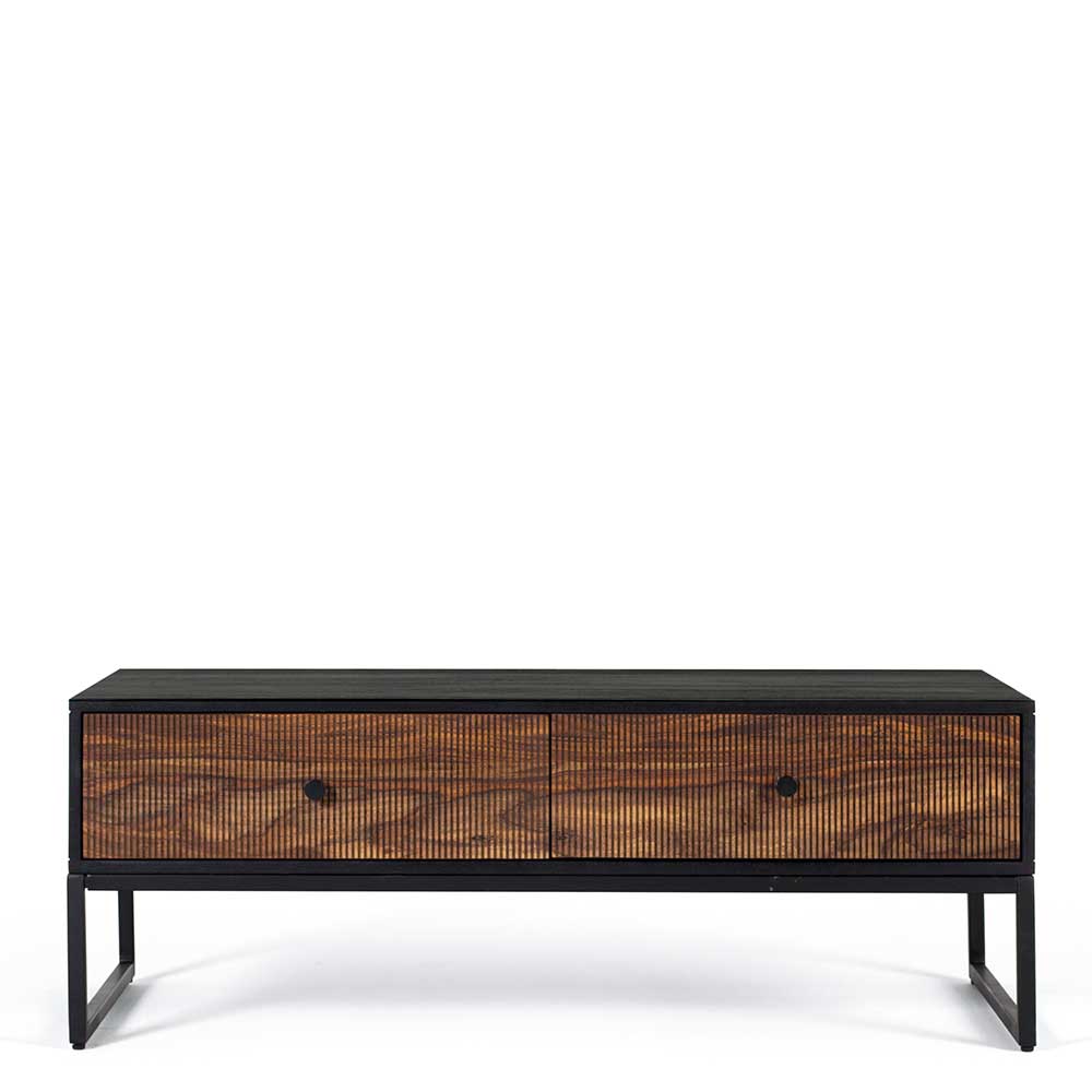 Tv unit with two drawers made of solid sheesham wood, engineered wood and metal