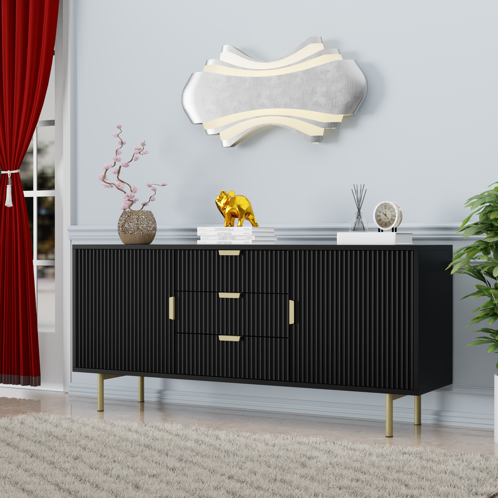 Sideboard with two doors and three drawers made of engineered wood and Metal