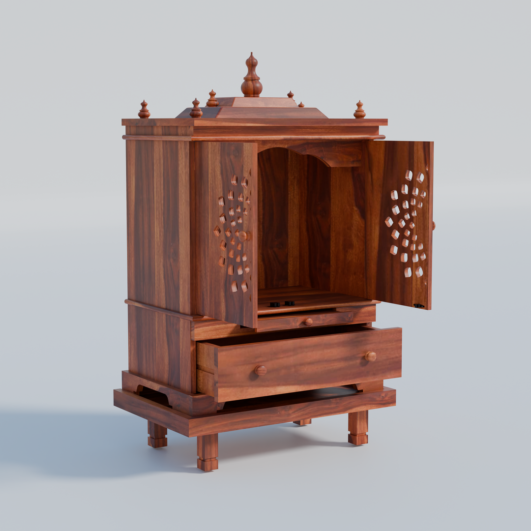 Temple With Single Drawer And Chowki Made Of Solid Sheesham Wood