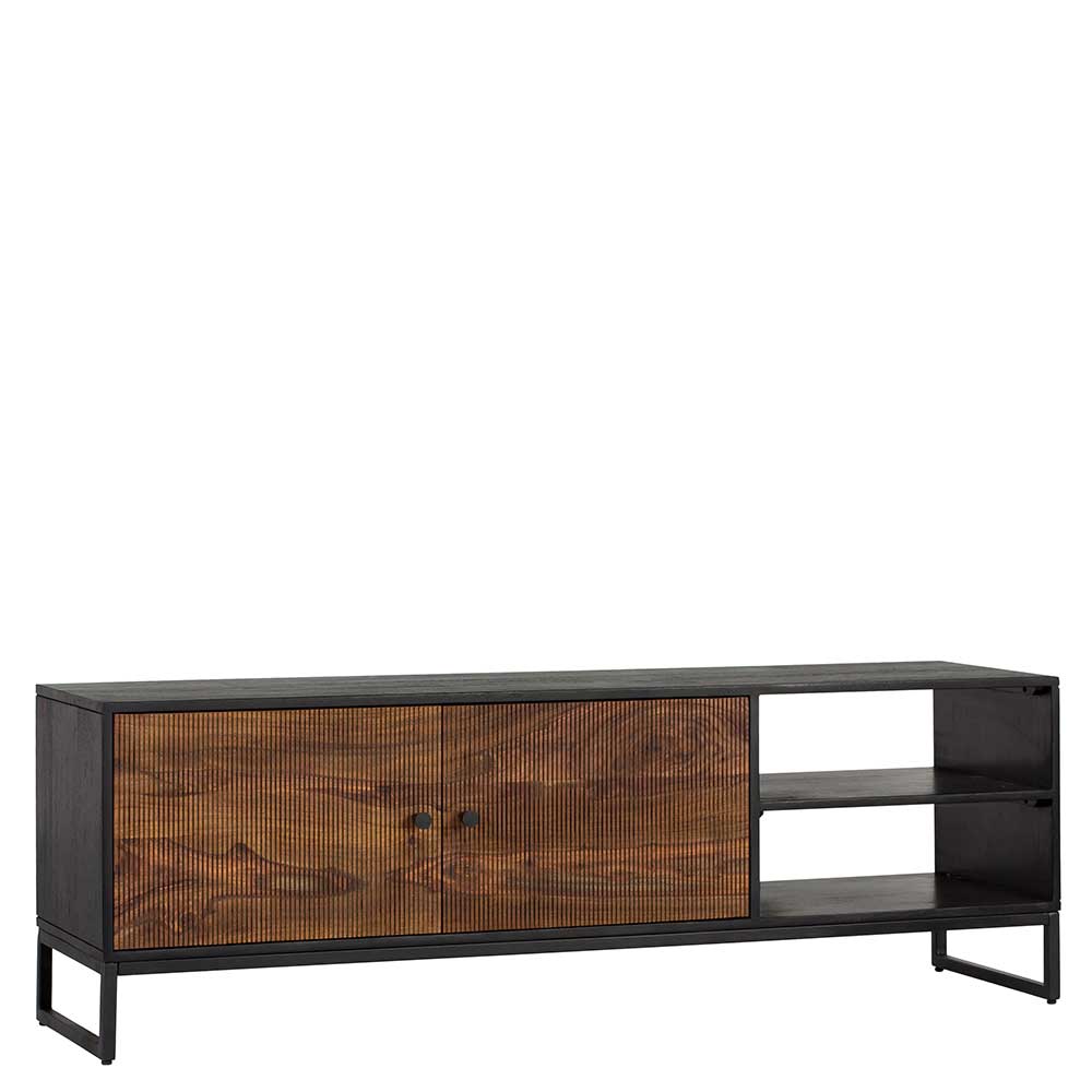 Tv unit with two doors made of solid sheesham wood, engineered wood and metal
