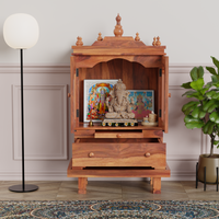 Temple With Single Drawer And Chowki Made Of Solid Sheesham Wood