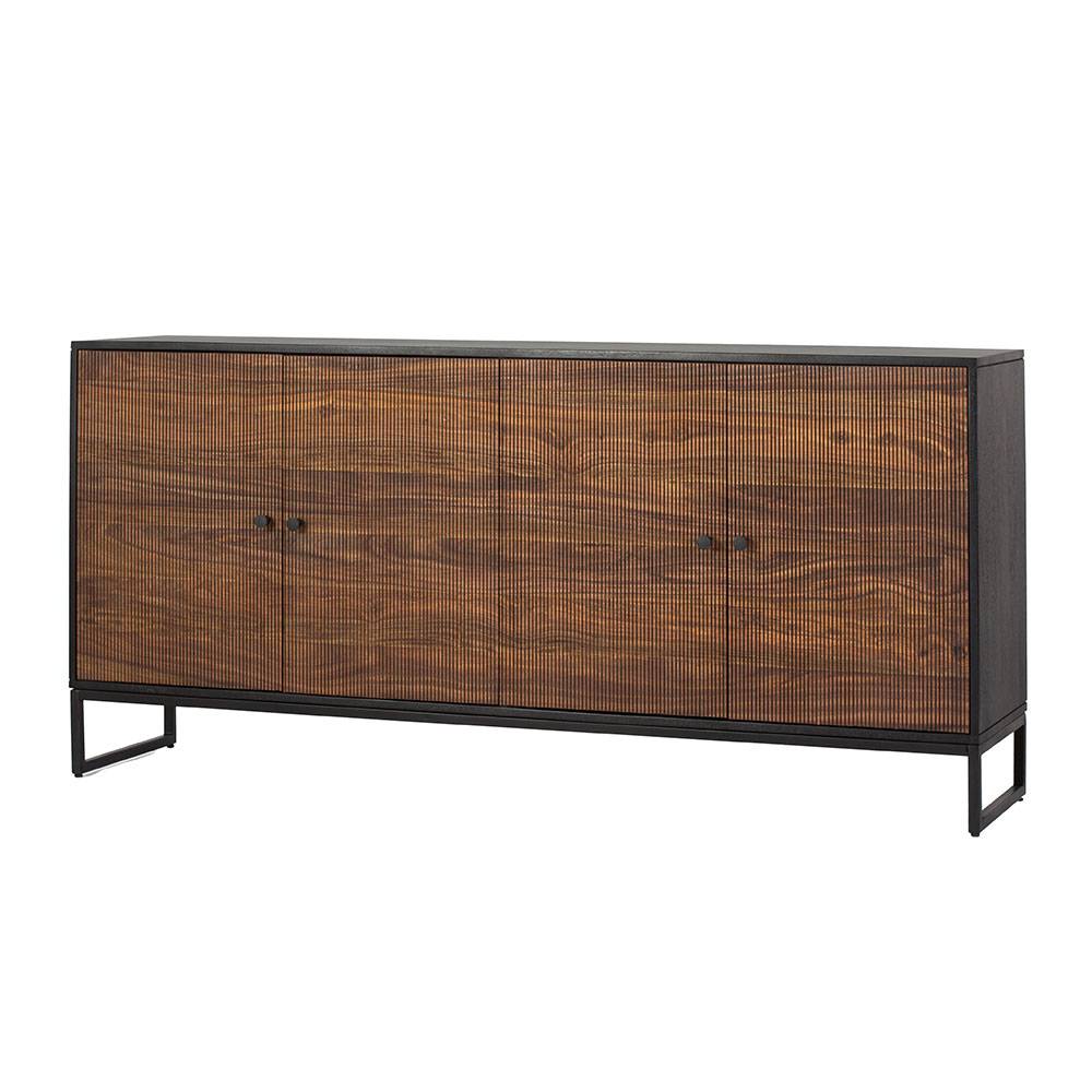 Sideboard cabinet with four doors made of solid sheesham wood, engineered wood and metal