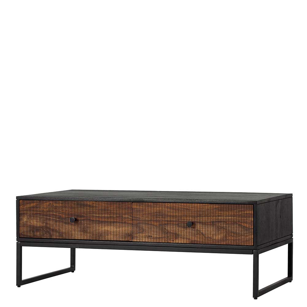 Tv unit with two drawers made of solid sheesham wood, engineered wood and metal