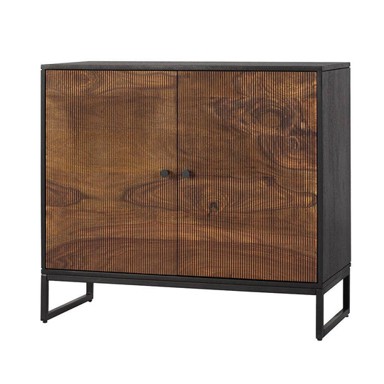 Sideboard cabinet with two doors made of solid sheesham wood, engineered wood and metal