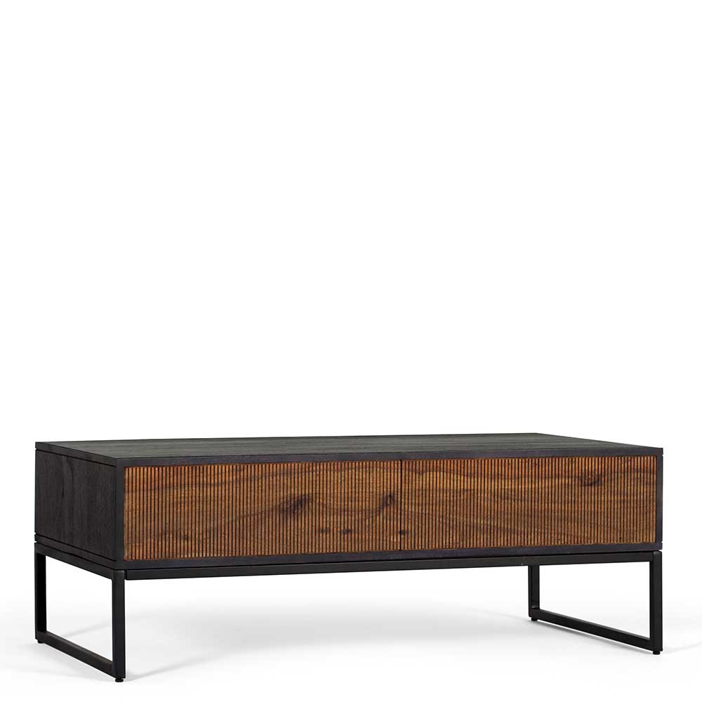 Tv unit with two drawers made of solid sheesham wood, engineered wood and metal
