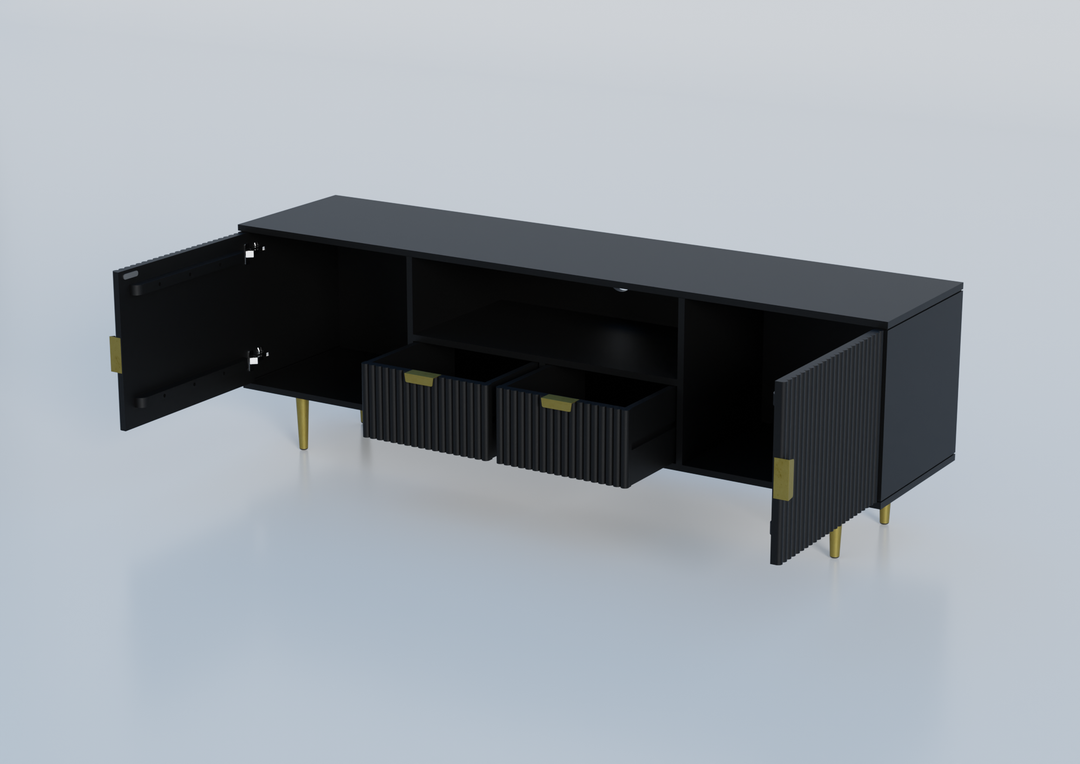Tv unit with two doors and two drawers made of solid engineered wood and Metal
