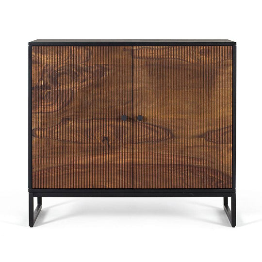 Sideboard cabinet with two doors made of solid sheesham wood, engineered wood and metal