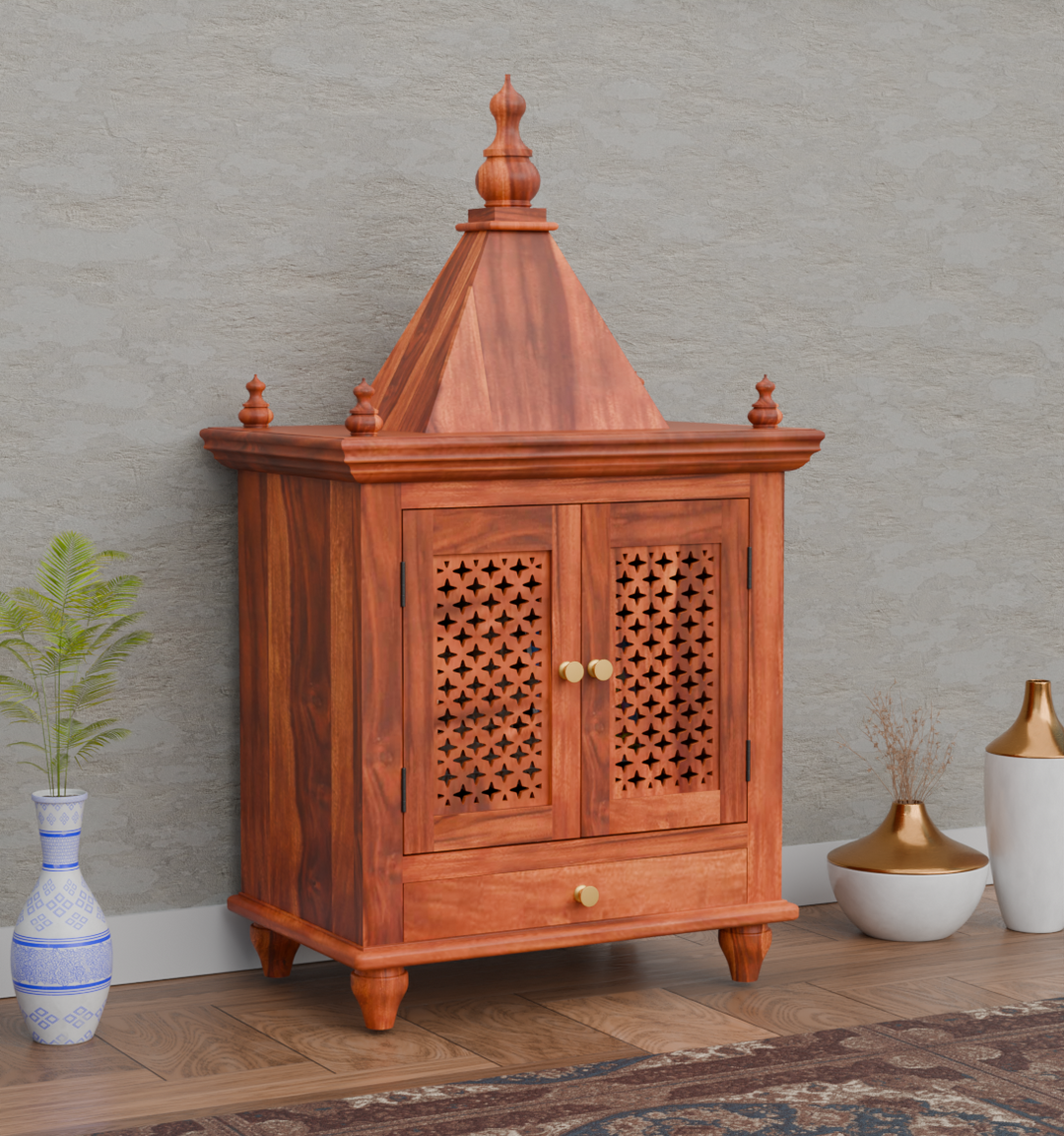 Temple With Single Drawer Made Of Solid Sheesham Wood