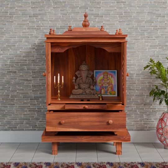 Temple With Single Drawer And Chowki Made Of Solid Sheesham Wood