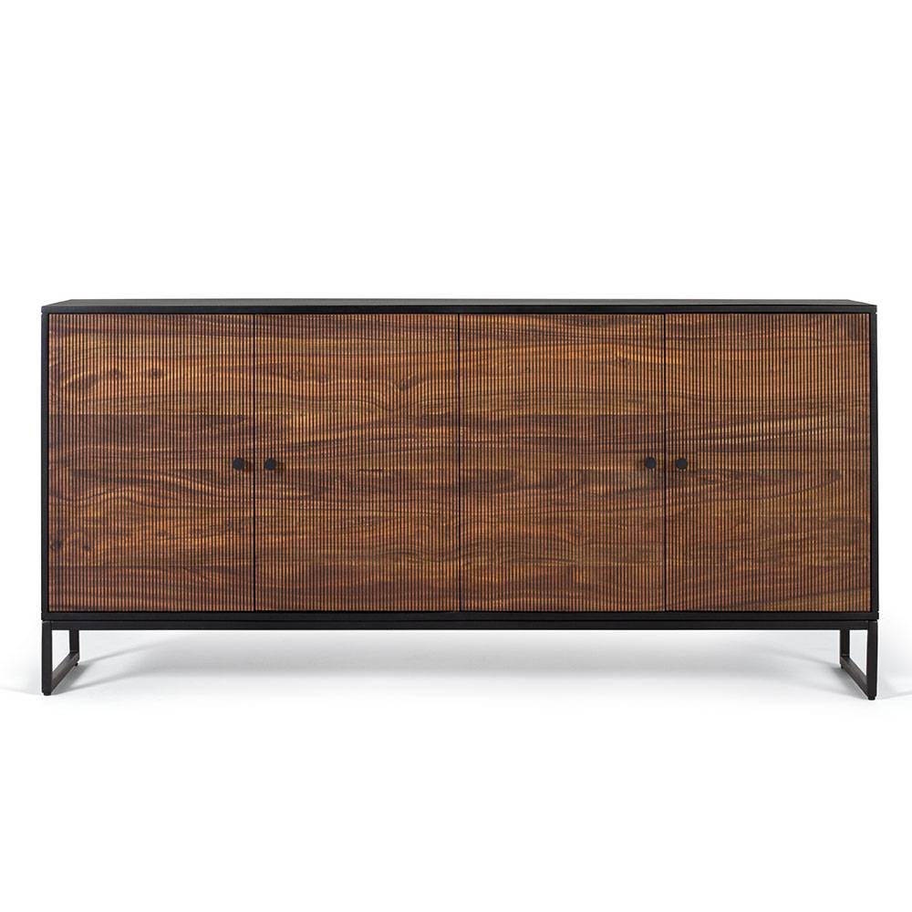 Sideboard cabinet with four doors made of solid sheesham wood, engineered wood and metal