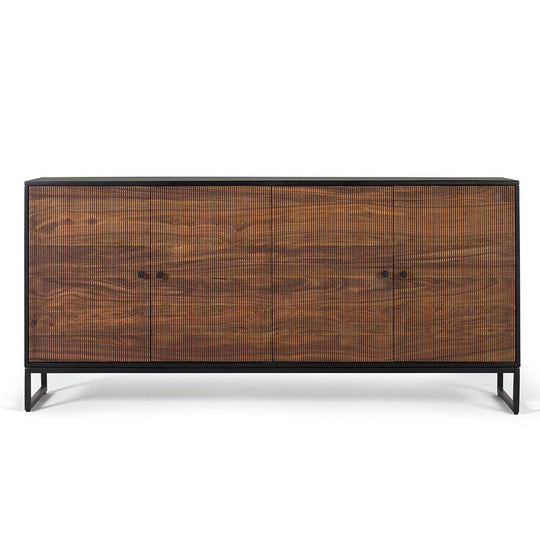 Sideboard cabinet with four doors made of solid sheesham wood, engineered wood and metal
