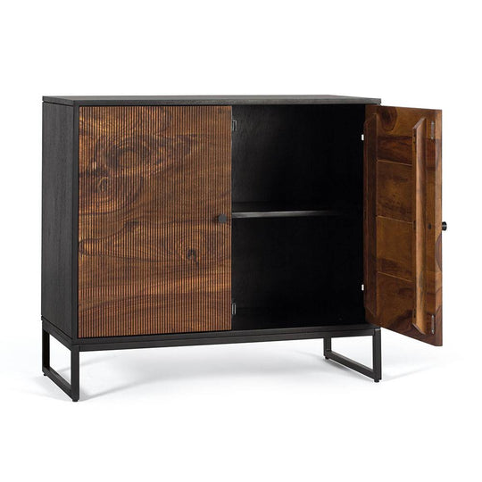 Sideboard cabinet with two doors made of solid sheesham wood, engineered wood and metal
