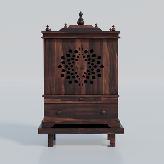 Temple With Single Drawer And Chowki Made Of Solid Sheesham Wood