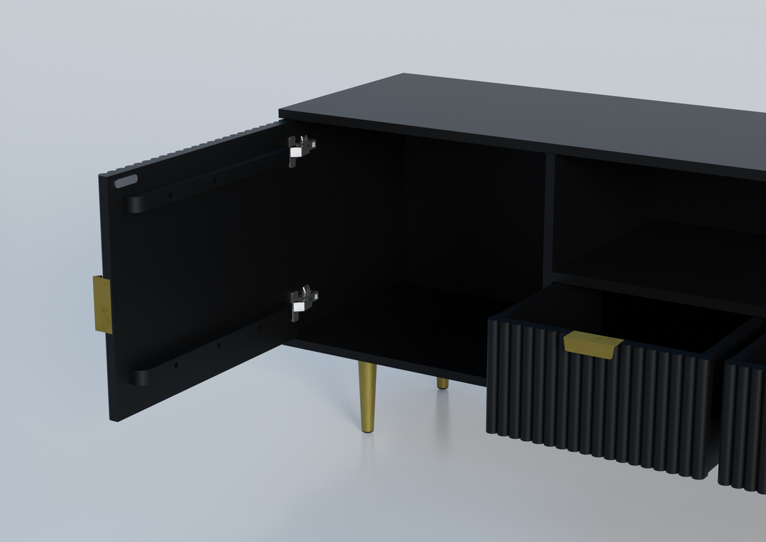 Tv unit with two doors and two drawers made of solid engineered wood and Metal