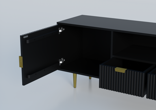 Tv unit with two doors and two drawers made of solid engineered wood and Metal