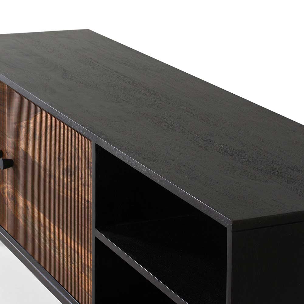 Tv unit with two doors made of solid sheesham wood, engineered wood and metal