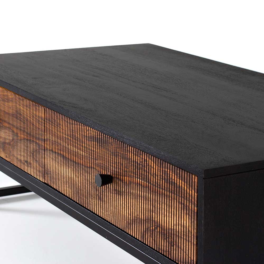 Tv unit with two drawers made of solid sheesham wood, engineered wood and metal