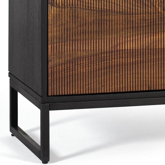 Sideboard cabinet with two doors made of solid sheesham wood, engineered wood and metal