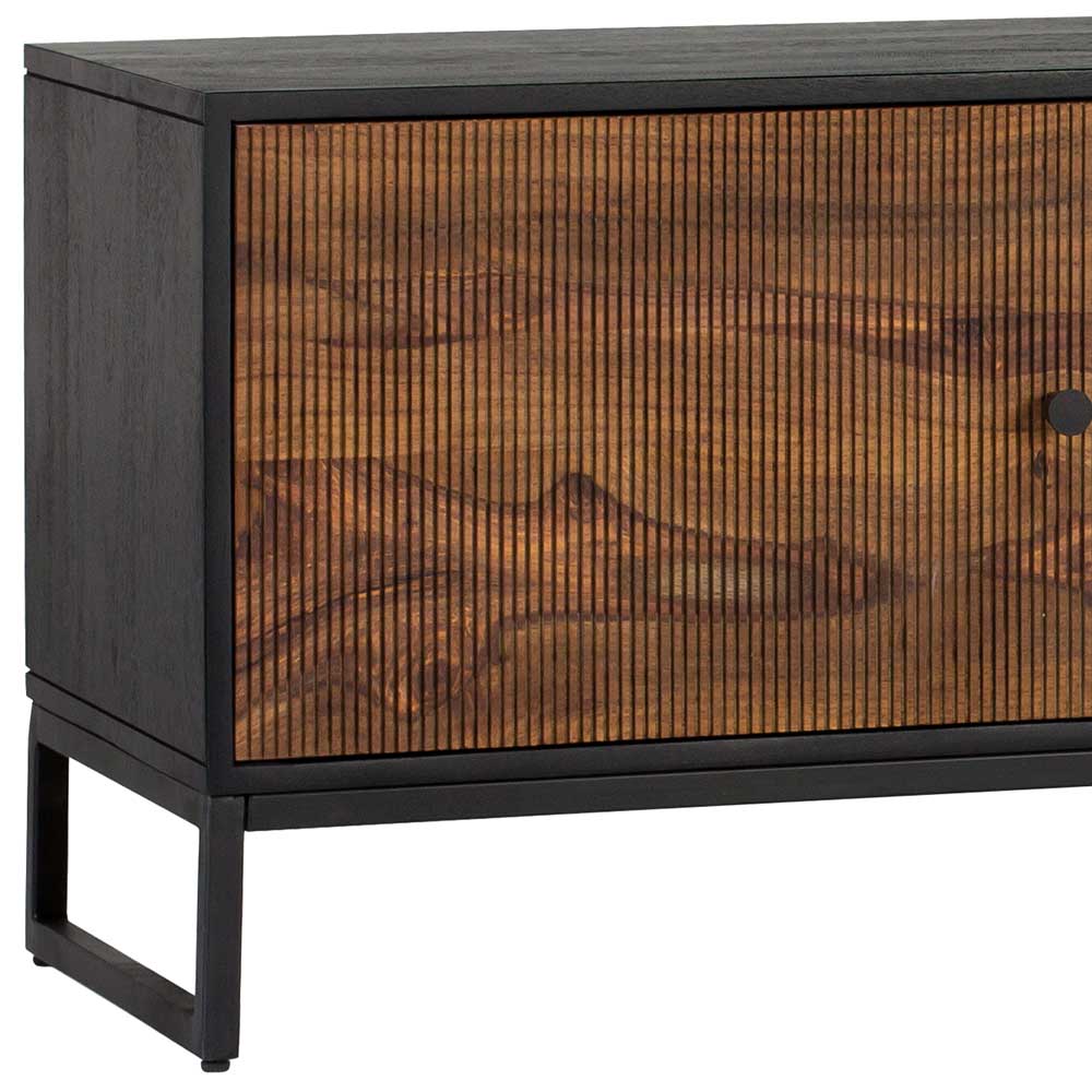 Tv unit with two doors made of solid sheesham wood, engineered wood and metal