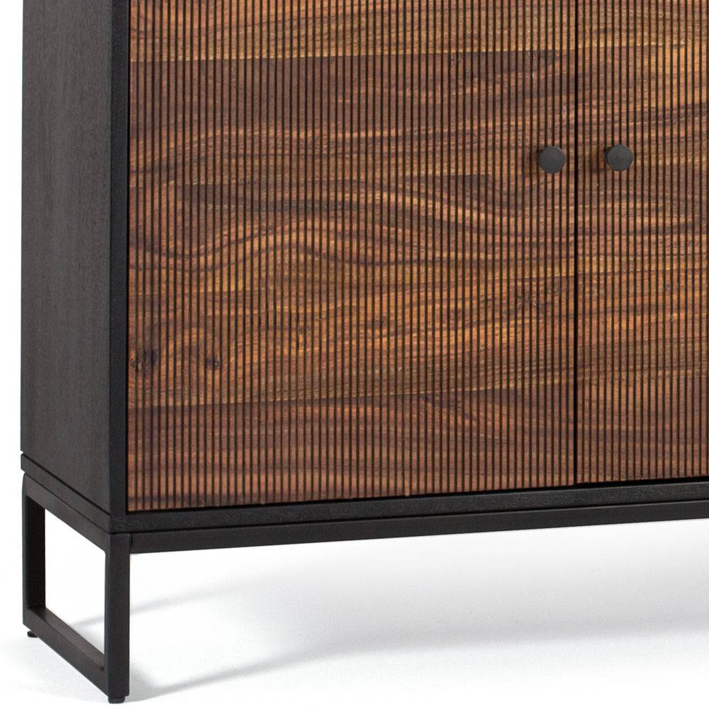 Sideboard cabinet with four doors made of solid sheesham wood, engineered wood and metal