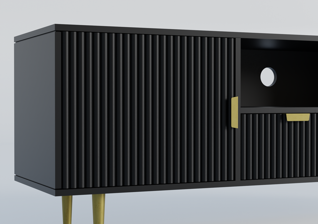 Tv unit with two doors and two drawers made of solid engineered wood and Metal